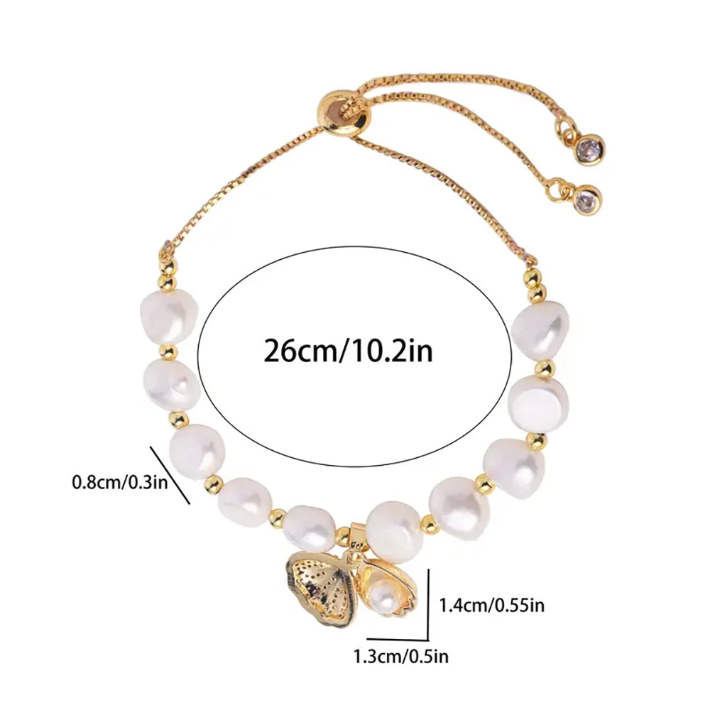 Sterling Silver Luxury Beach Shell Pearl Charm Bracelet