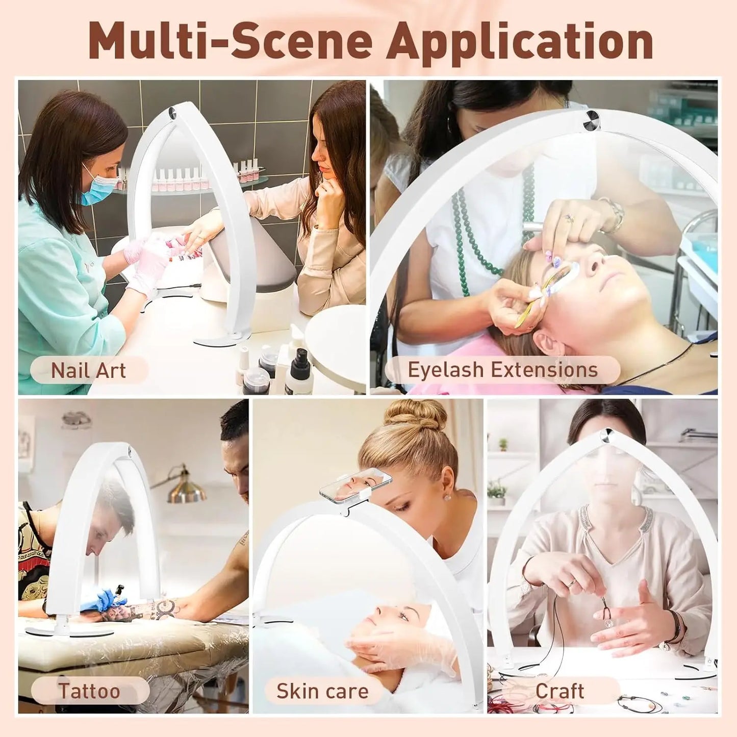 Nail table with mobile phone holder half moon light