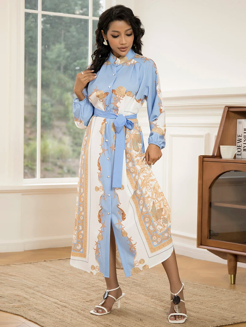 Elegant Women's Long-Sleeve Dress with Belt