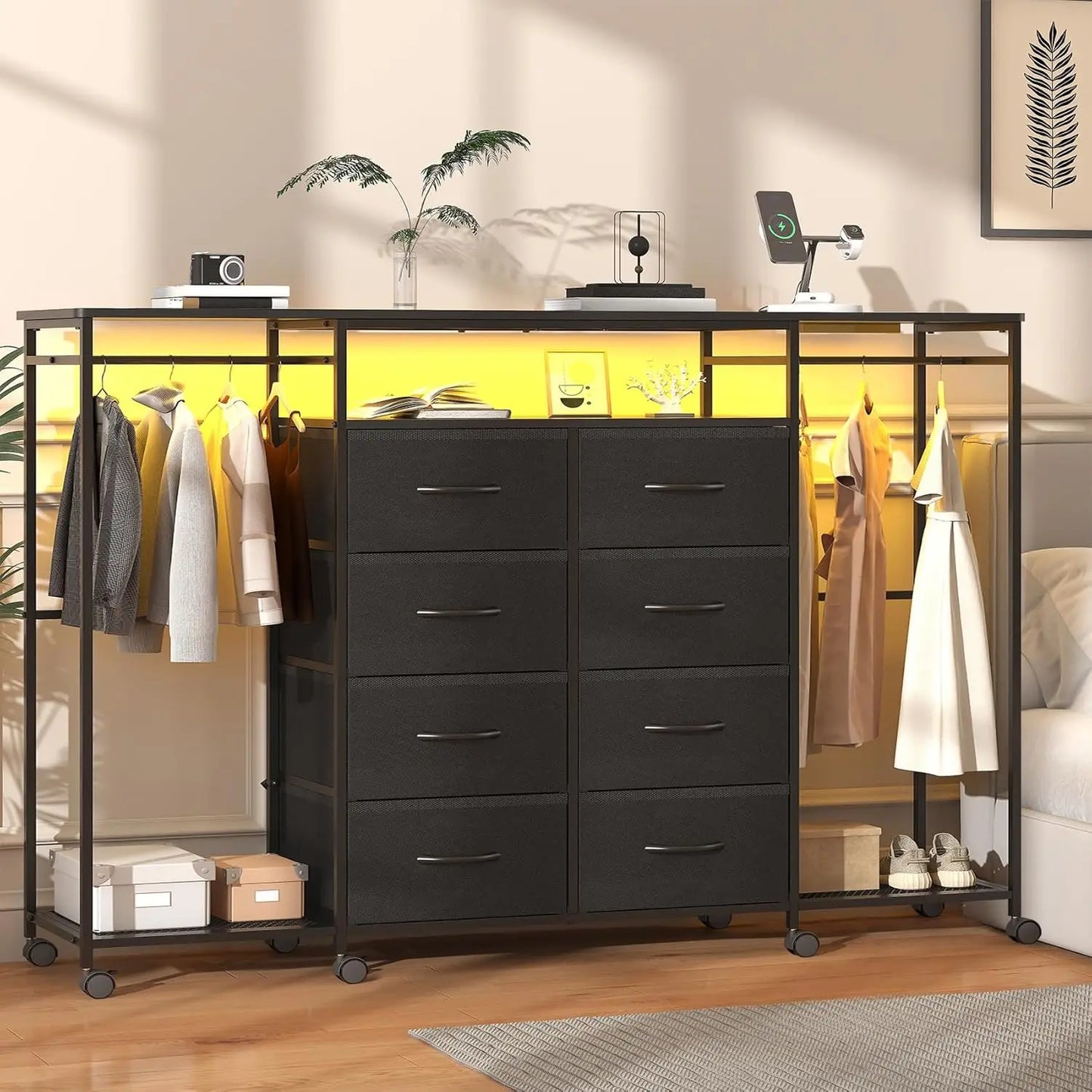 8 Drawer Dresser with LED Lights & Charging Station