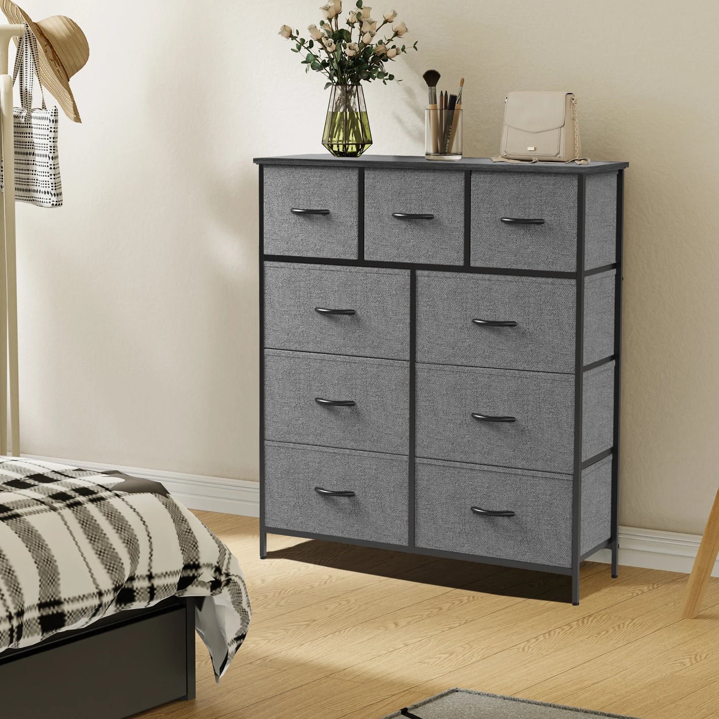 Dresser For Bedroom With 9 Fabric Storage