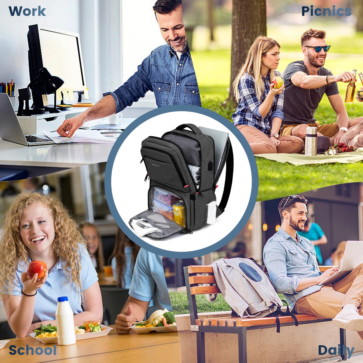 Insulated Backpack Lunch Bag Food Box Durable Waterproof  Leak Proof Cooler