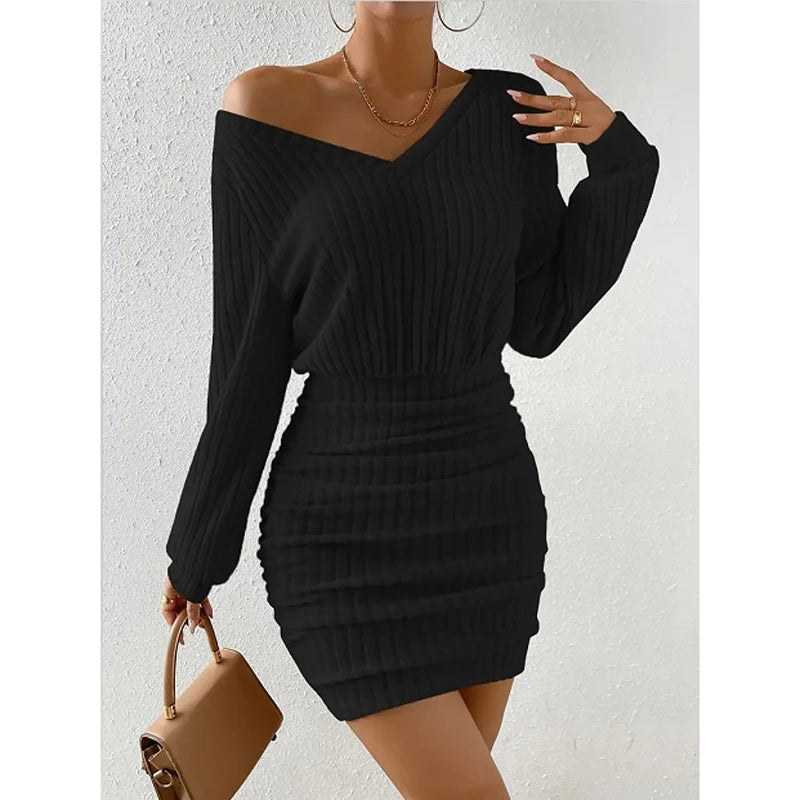 Women's Winter Knitted Sweater Mini Dress