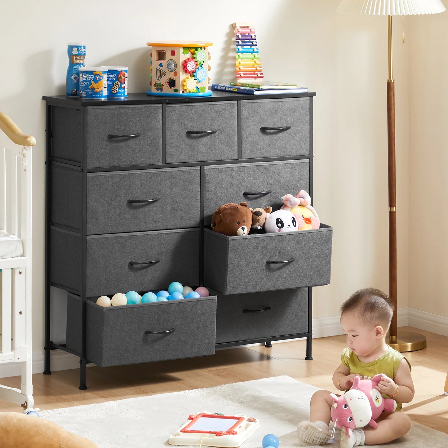 Dresser For Bedroom With 9 Fabric Storage Drawer
