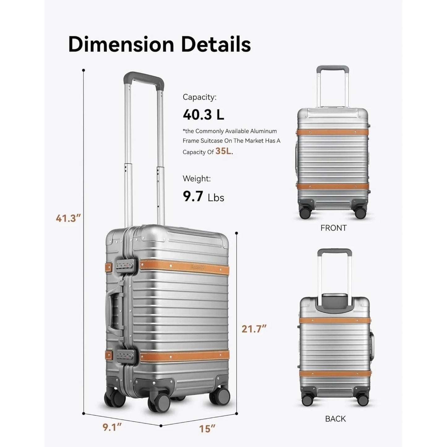 Aluminum Carry On Luggage with USB Port with wheels