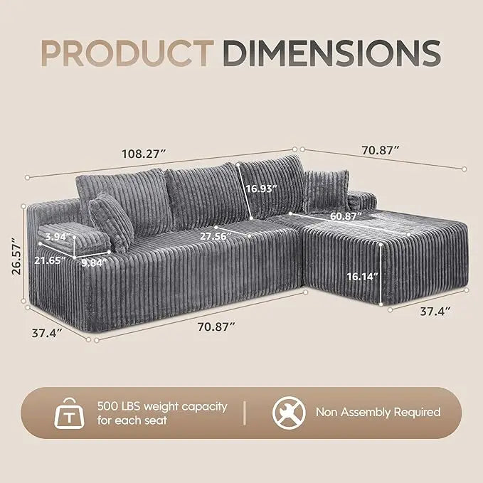 Modular L-Shaped 3-Seat Sectional