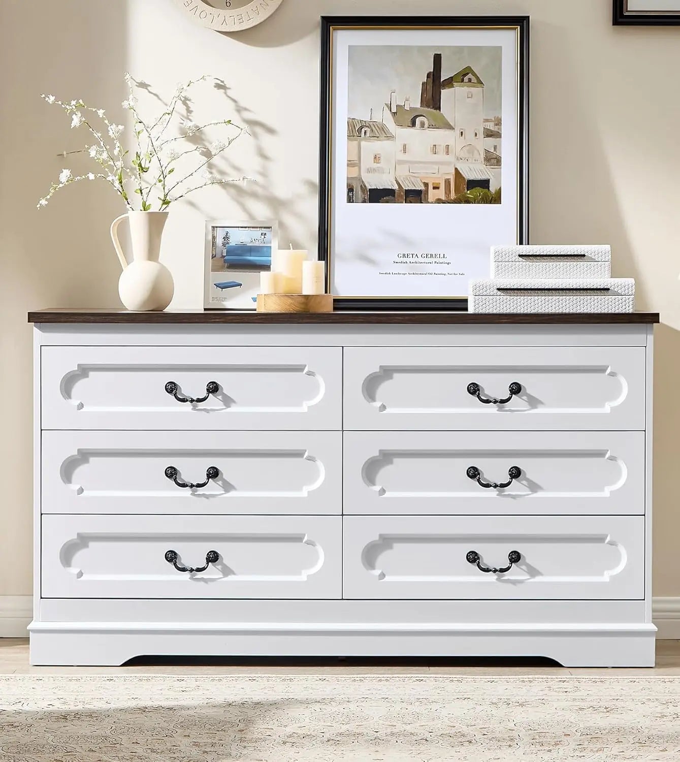 5 Drawer Dresser for Bedroom Farmhouse Cherry Wood Chest of Drawers for Bedroom Dresser, Rustic Wide Drawers Dressers