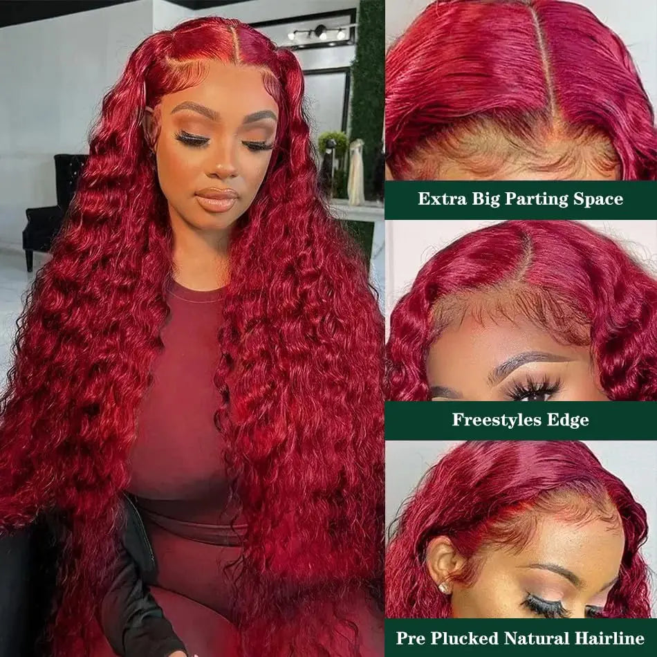 Burgundy Lace Front Wigs Human Hair 30 Inch Deep Wave