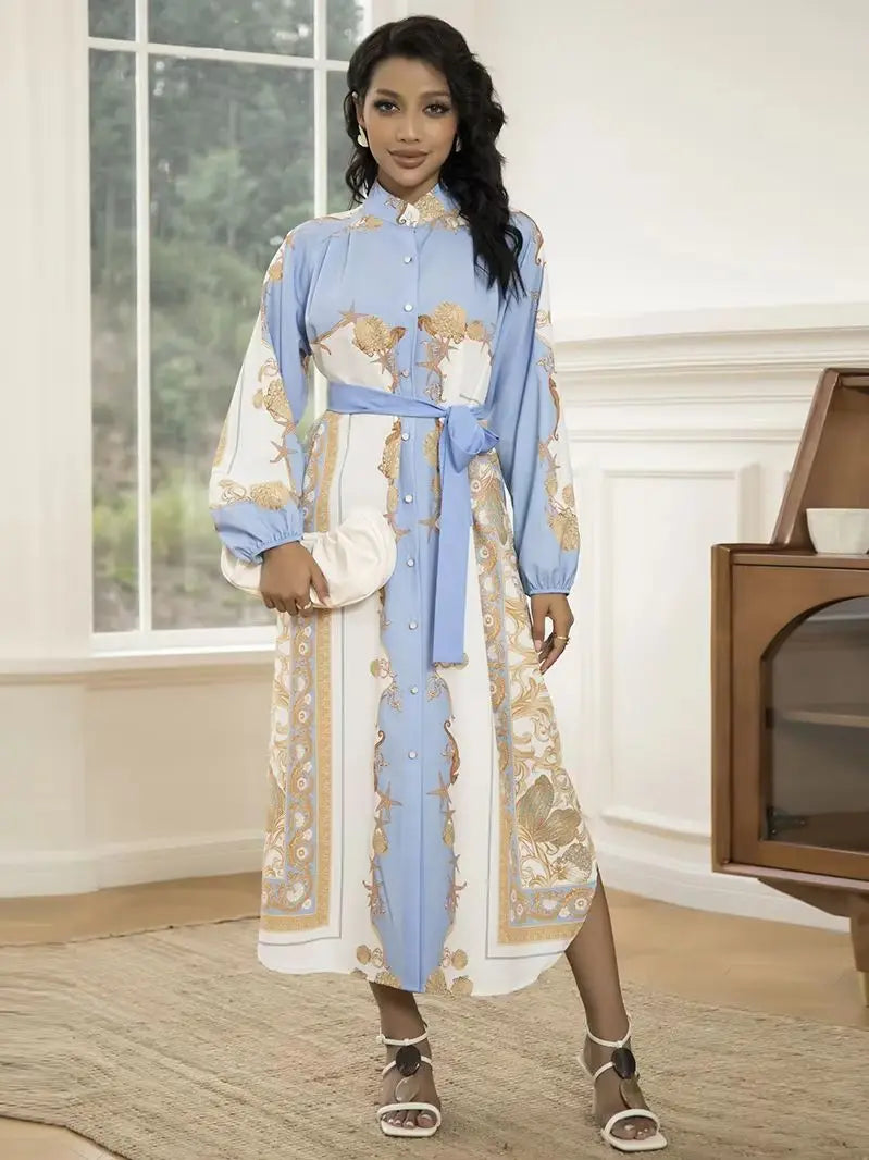 Elegant Women's Long-Sleeve Dress with Belt