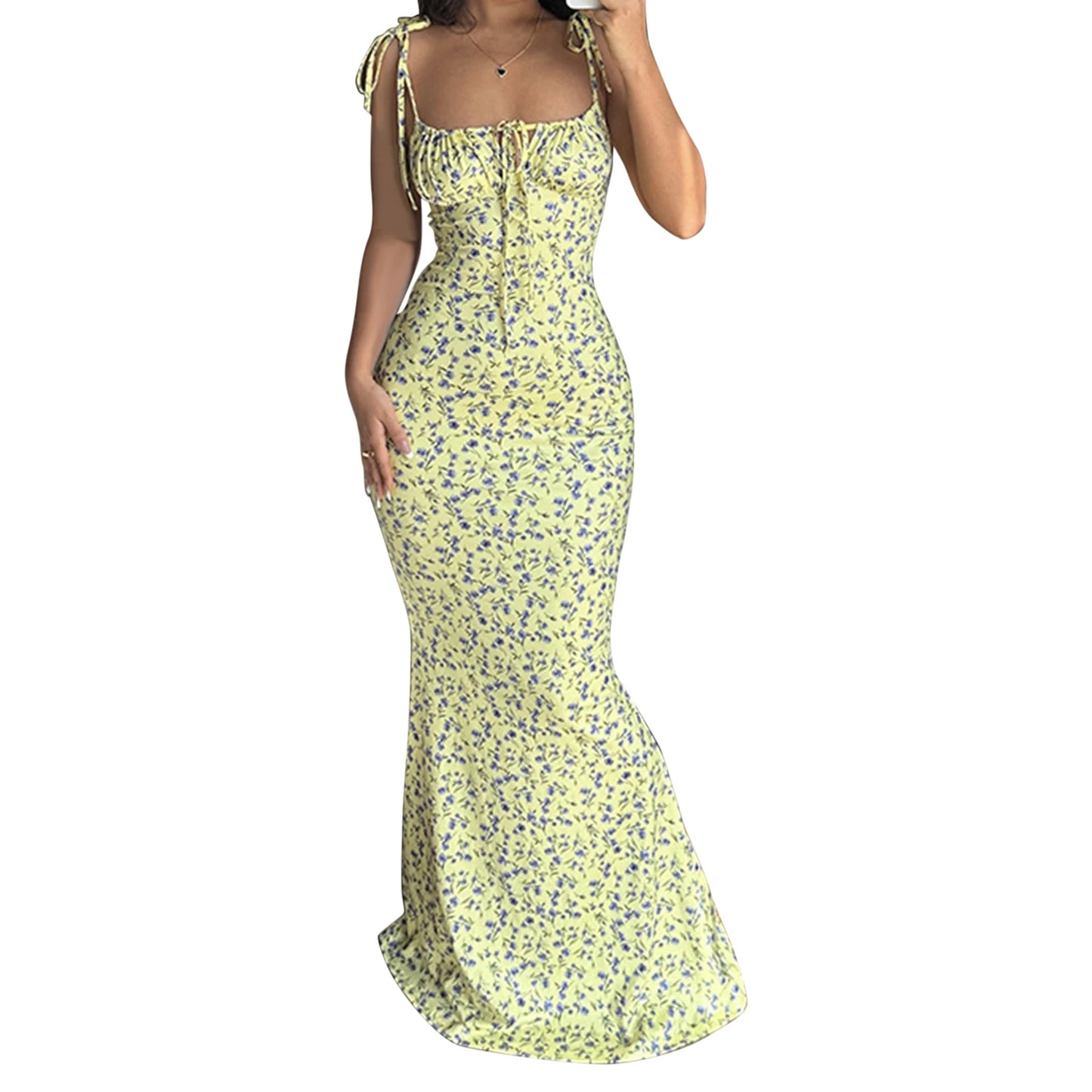 Elegant Floral Print Spaghetti Strap Dress