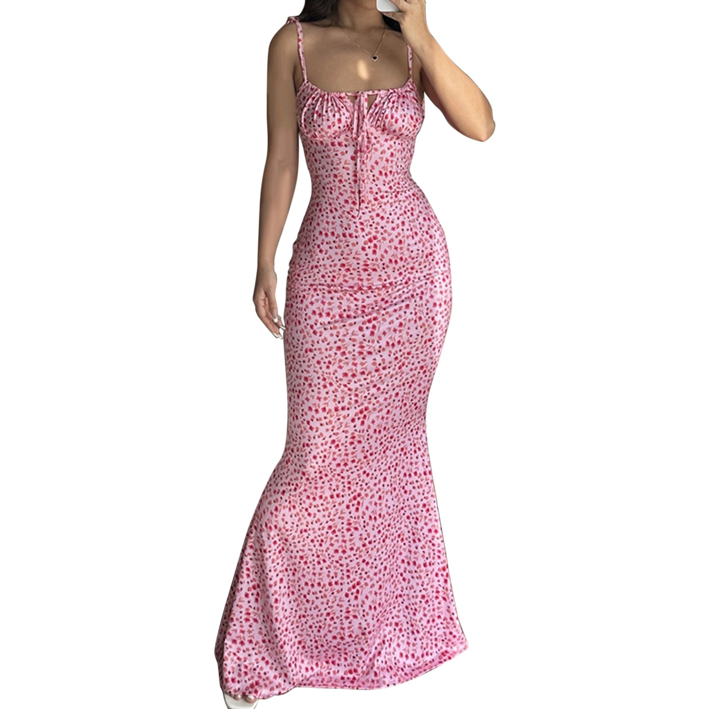 Elegant Floral Print Spaghetti Strap Dress