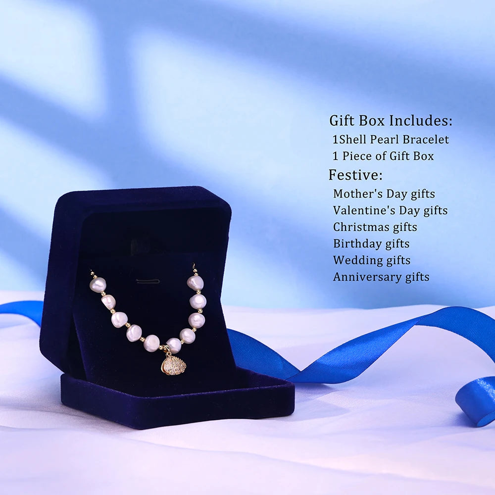 Sterling Silver Luxury Beach Shell Pearl Charm Bracelet