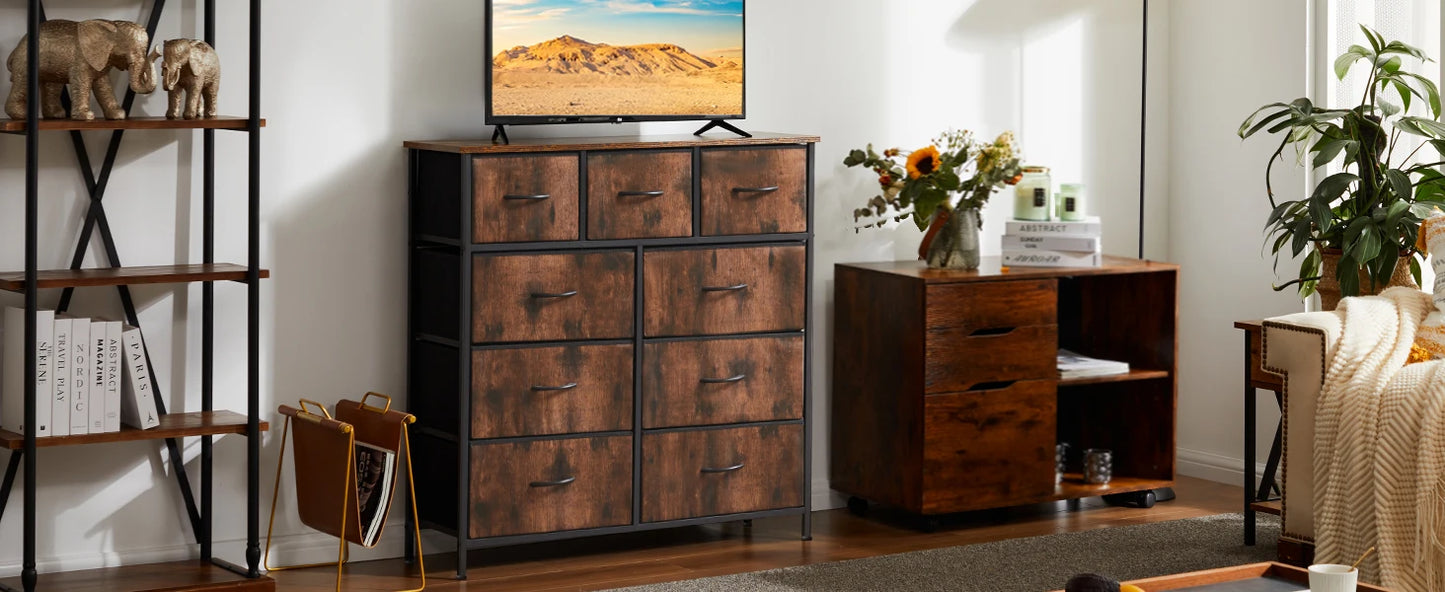 Dresser For Bedroom With 9 Fabric Storage Drawer
