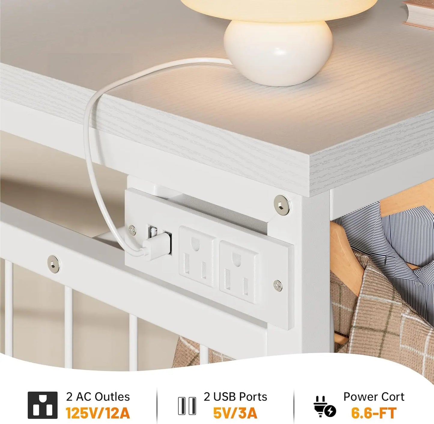 49.2" W White Dresser for Bedroom with Hanging Rack