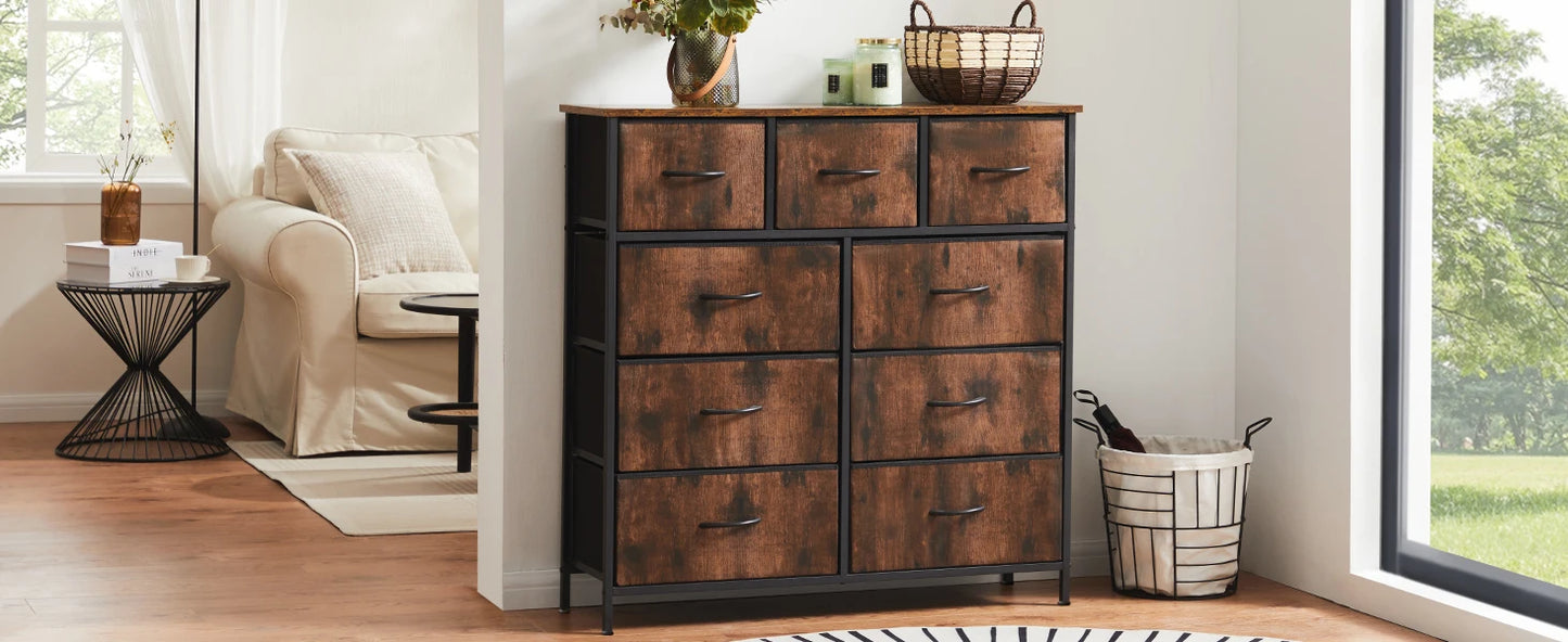Dresser For Bedroom With 9 Fabric Storage Drawer