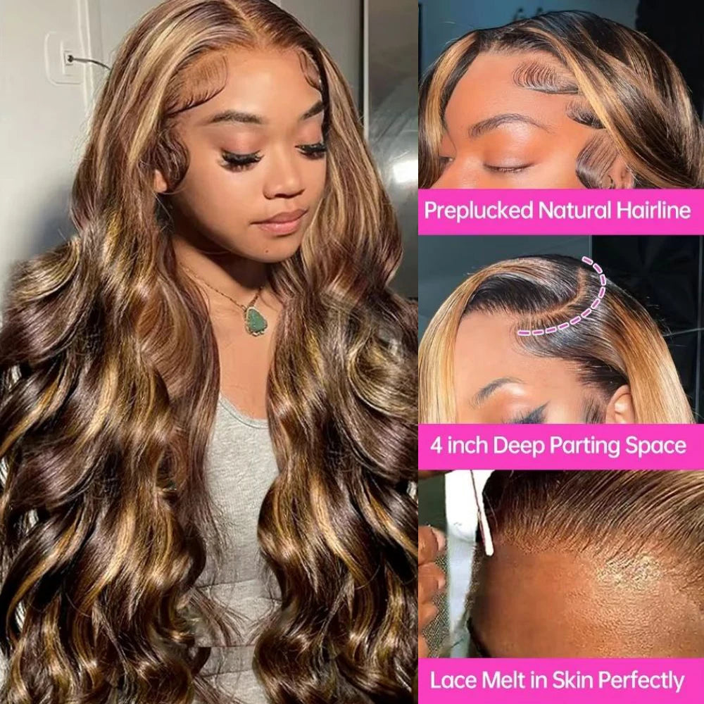 Highlight Colored Body Wave Wig Human Hair Wig