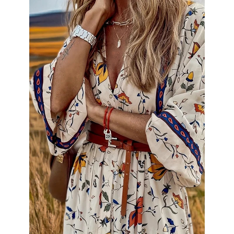 Floral V Neck Dress
