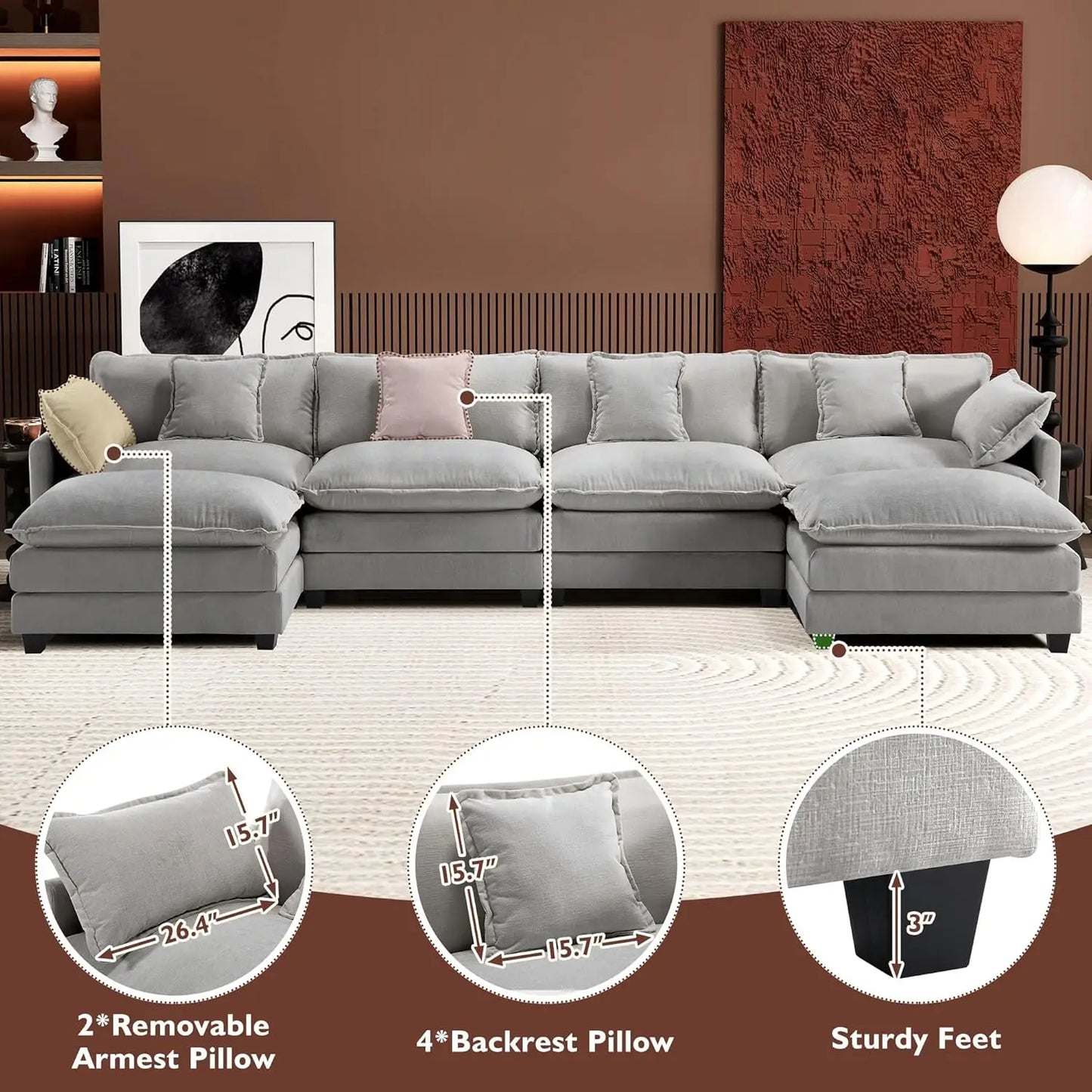 Modular Sectional Cloud Couch with 2 Ottoman
