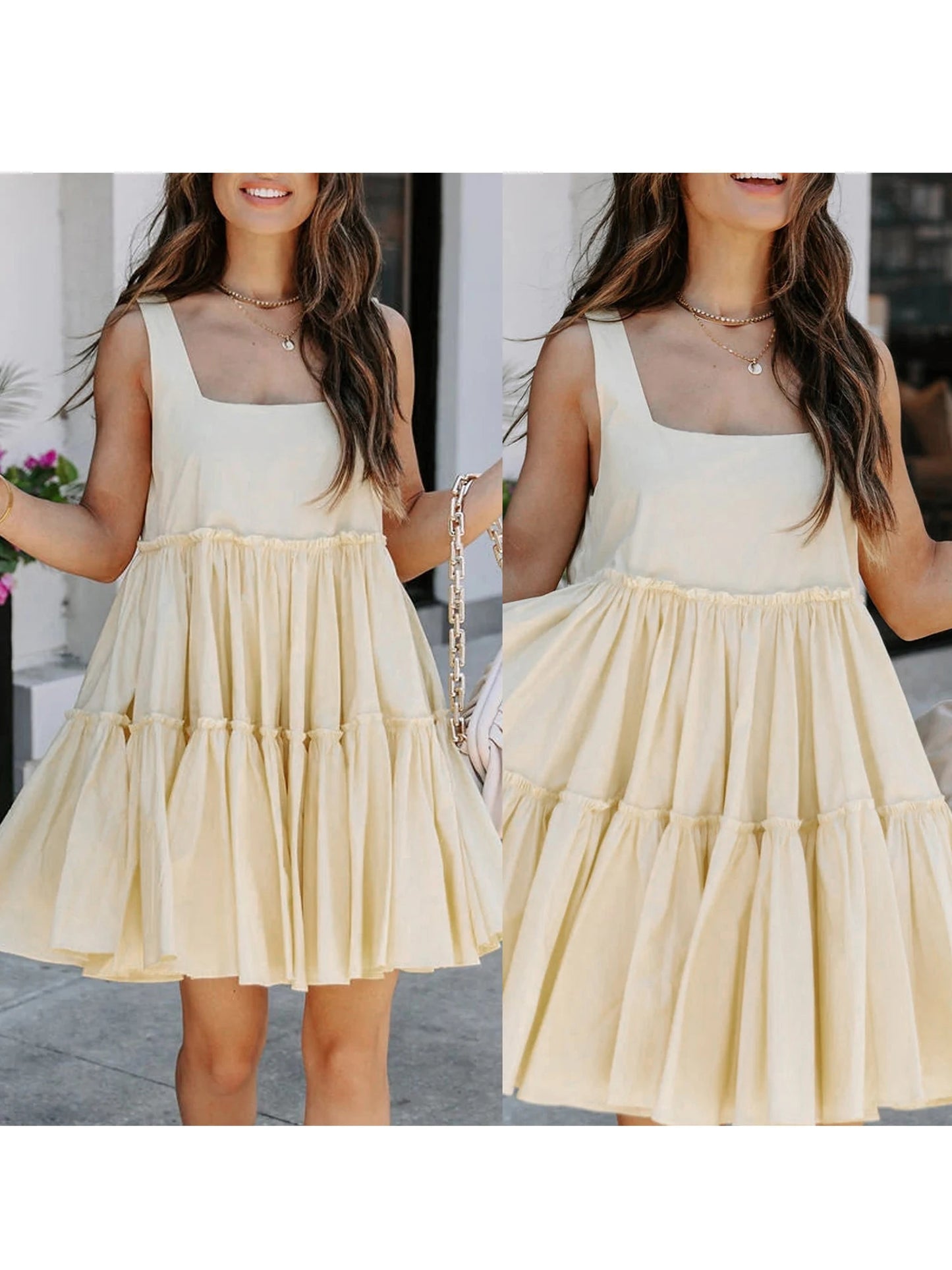 Women s Sleeveless V-Neck Floral Print Ruffle Hem Mini Dress