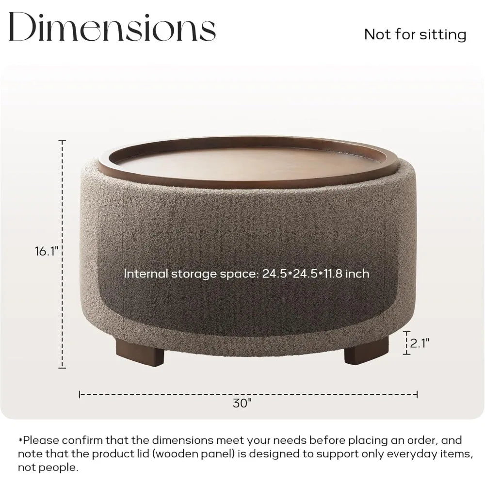 30 Inch Round Storage Ottoman Coffee Table