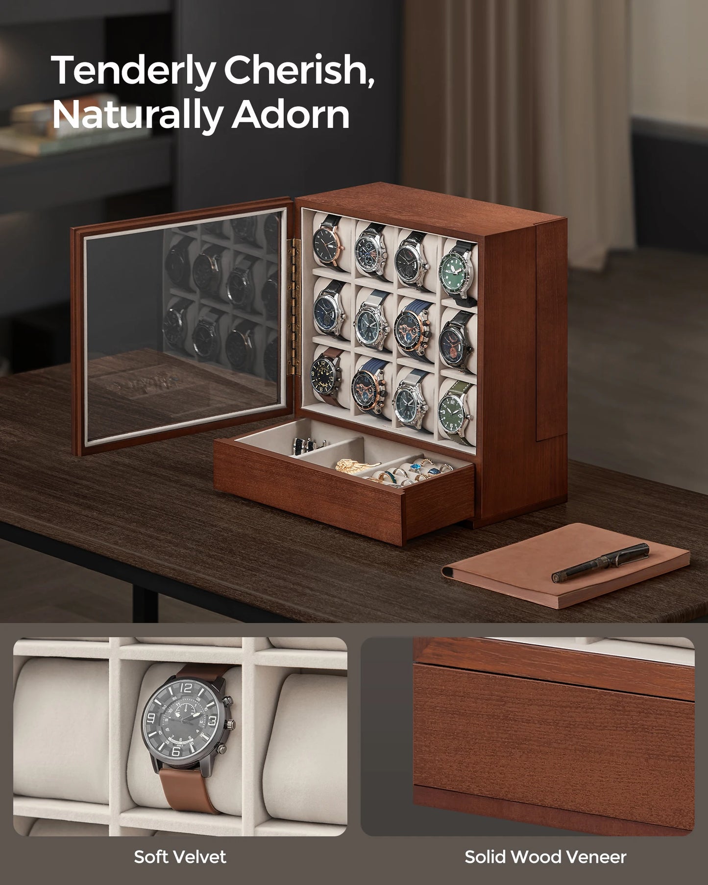12-Slot Wooden Watch Box