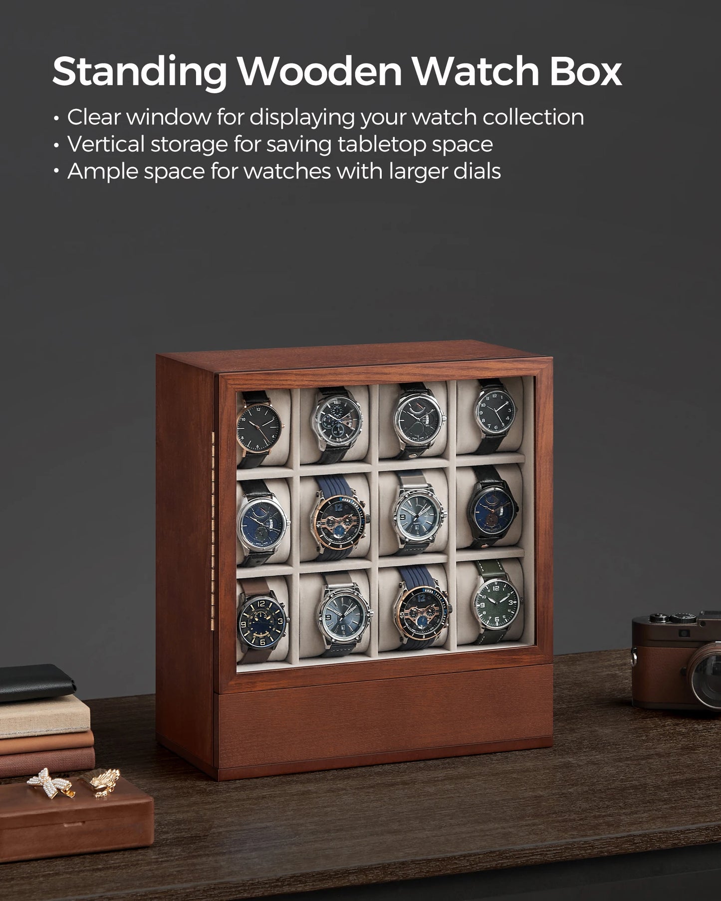 12-Slot Wooden Watch Box