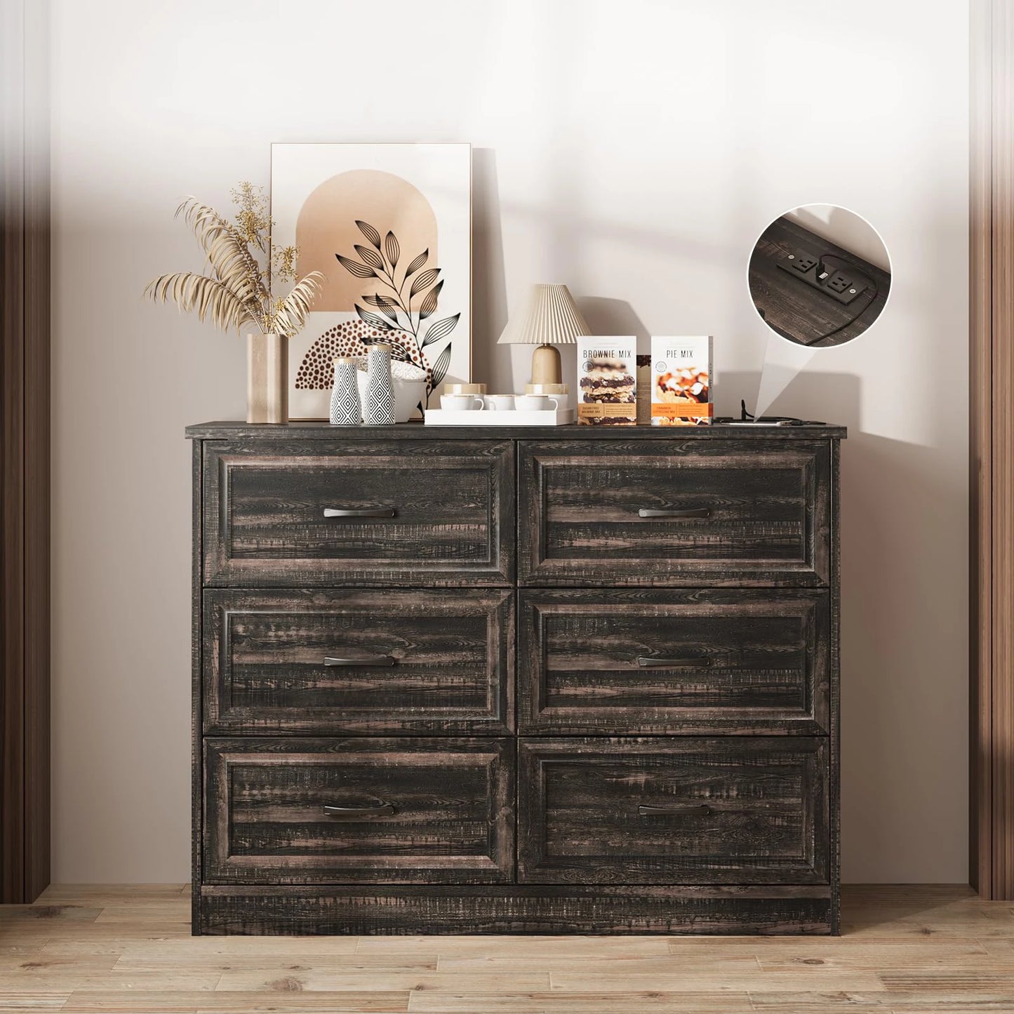 6 Drawer Dresser for Bedroom with Power Strip