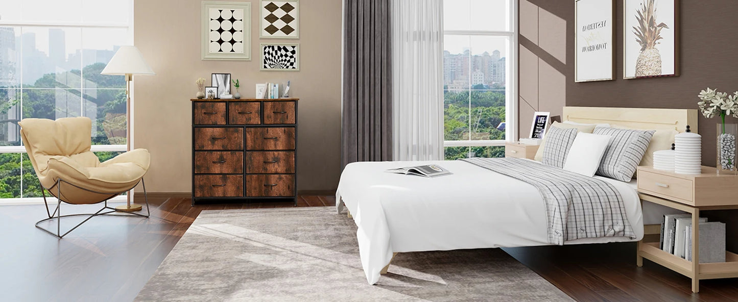 Dresser For Bedroom With 9 Fabric Storage Drawer