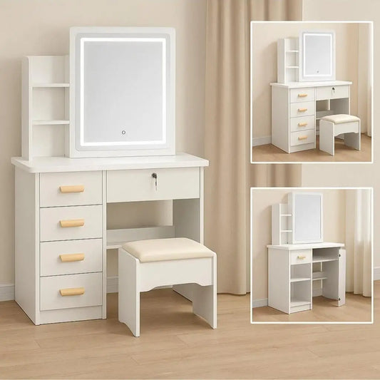Large Vanity Table Set with LED Mirror