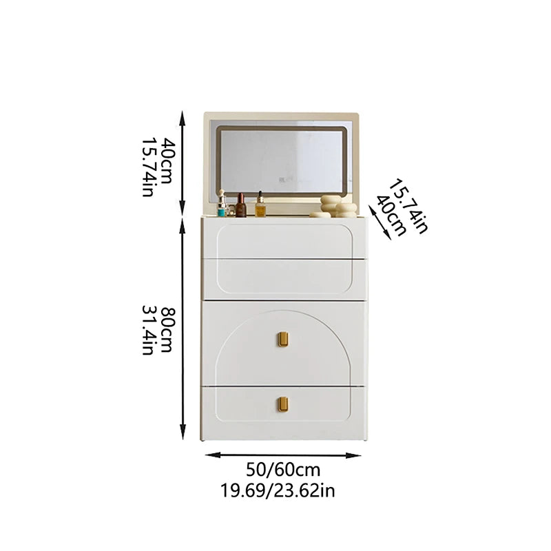 3-in-1 Dresser with Flip-Up Mirror and Light with Storage Bench