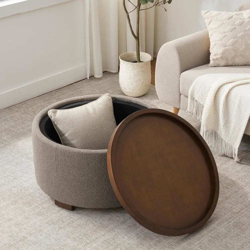 30 Inch Round Storage Ottoman Coffee Table