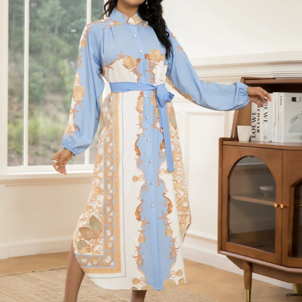 Elegant Women's Long-Sleeve Dress with Belt