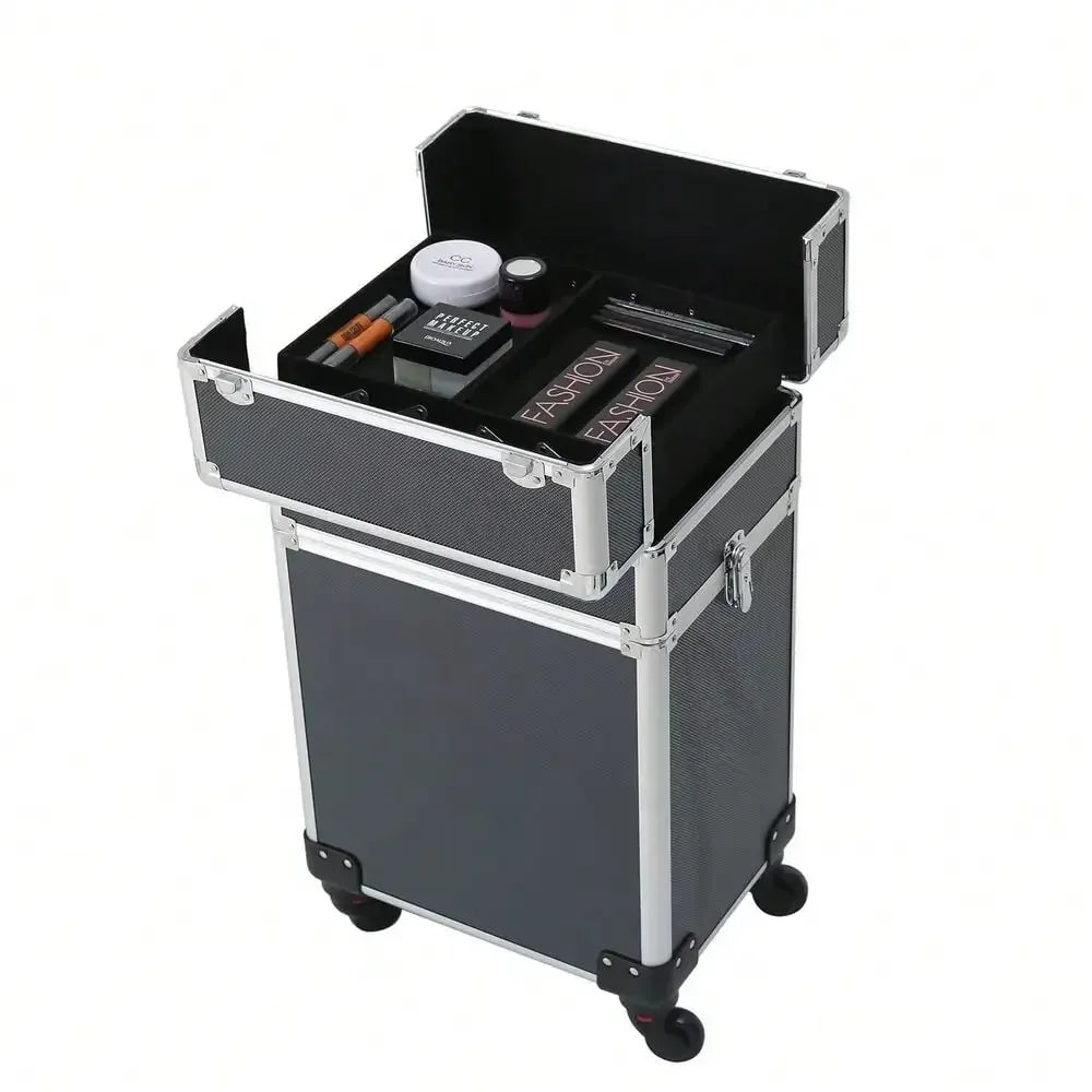 4 in 1 Pro Aluminum Rolling Makeup Case Salon Cosmetic Organizer Trolley US