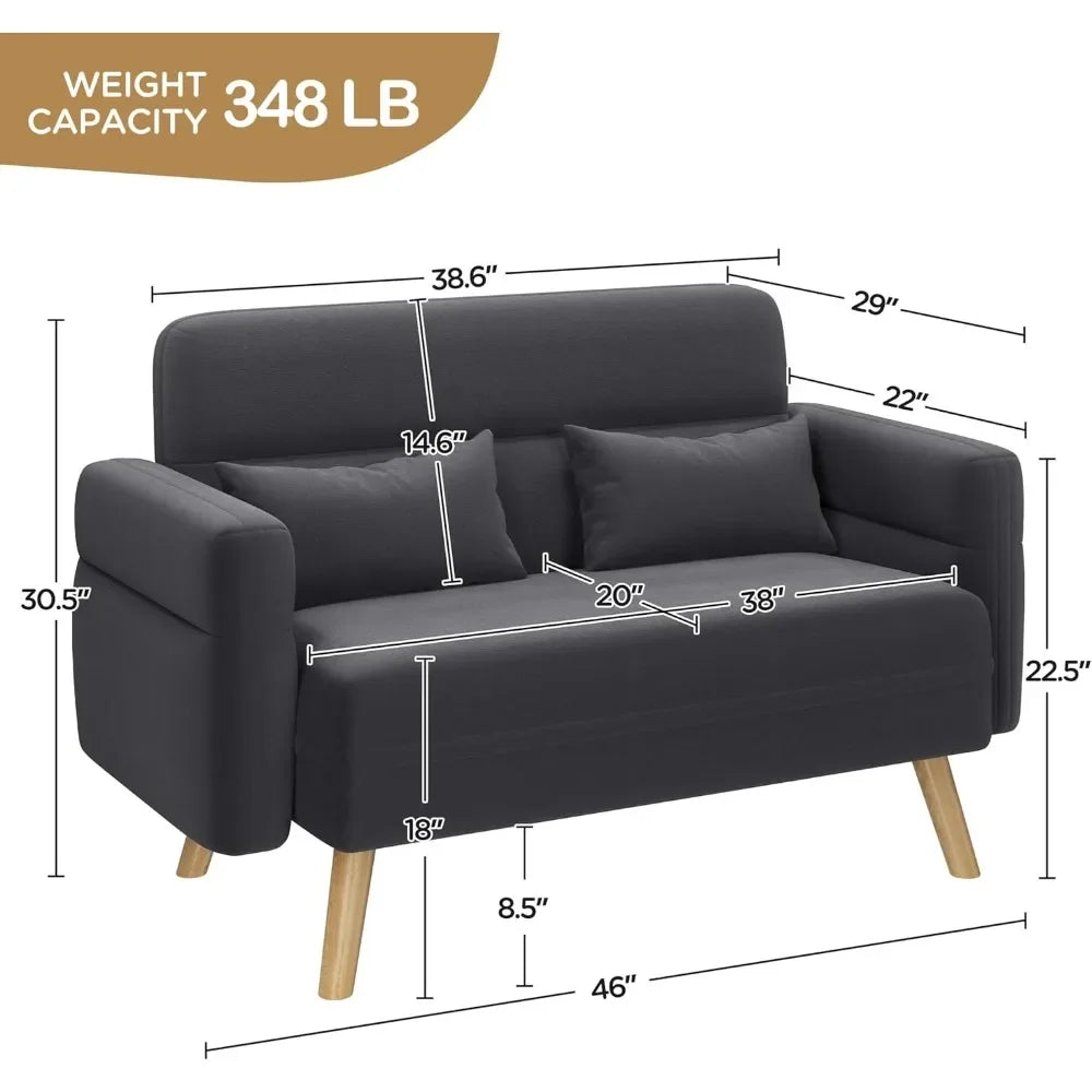 Loveseat 2 Seater Sofa w/ Lumbar Pillows
