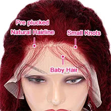 Burgundy Glue less Lace Front Wigs Human Hair Deep Wave