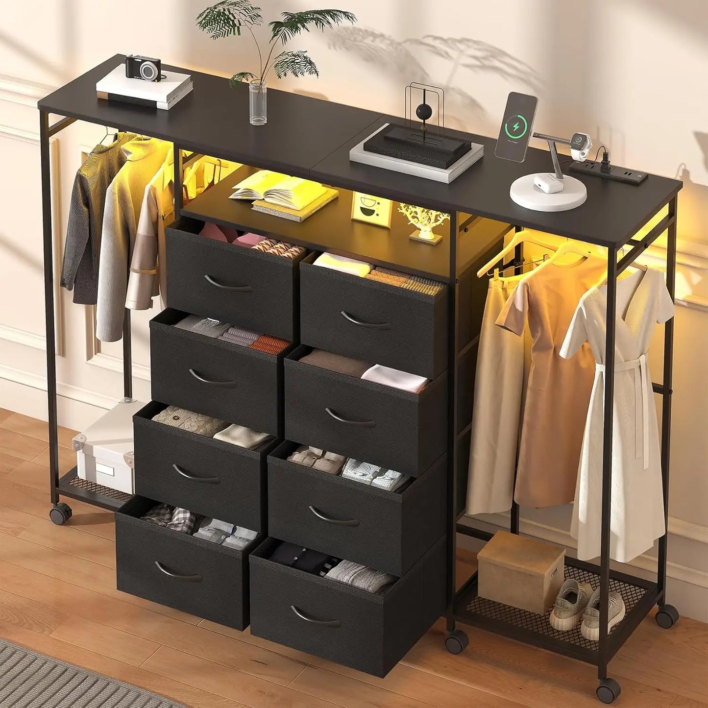 8 Drawer Dresser with LED Lights & Charging Station