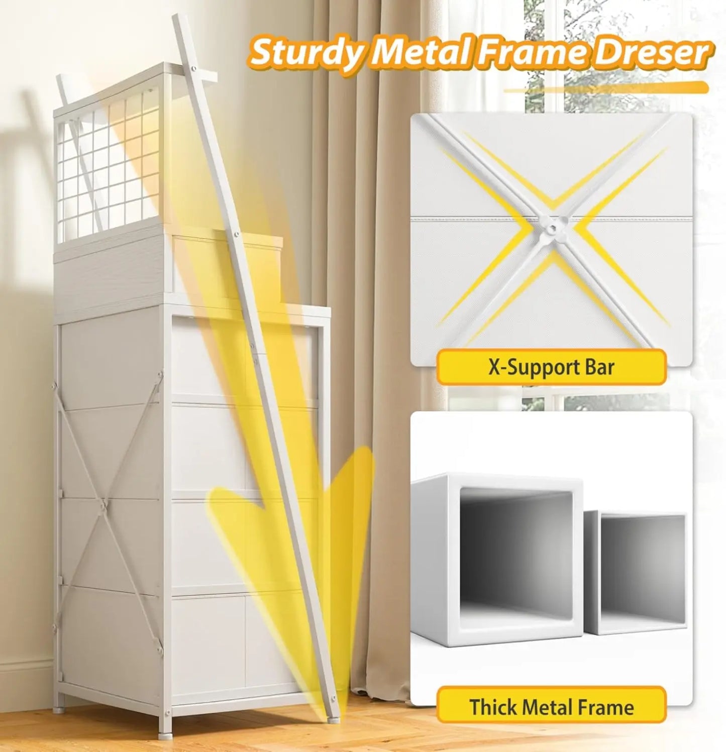 Vertical Dresser for Bedroom with LED