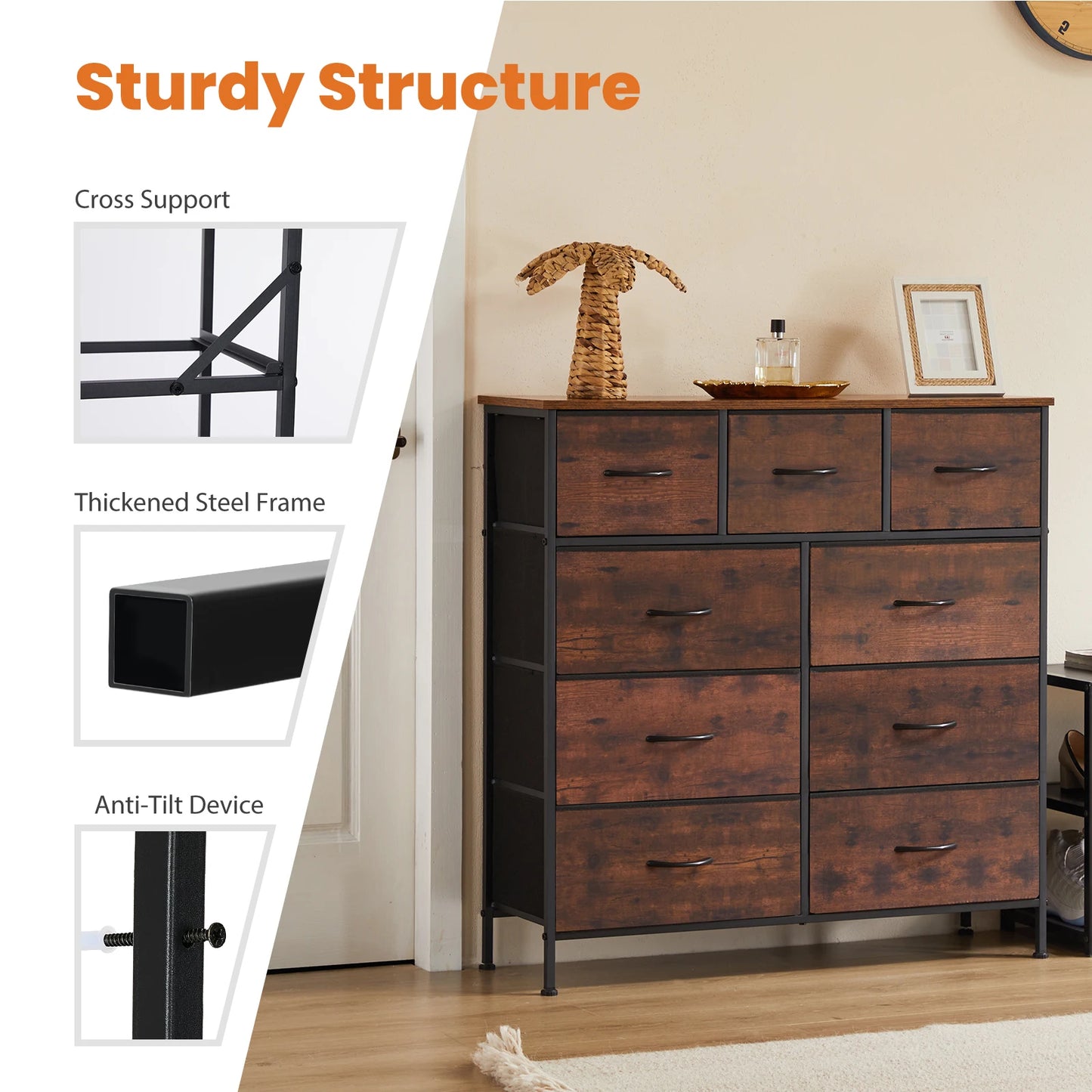 Dresser For Bedroom With 9 Fabric Storage