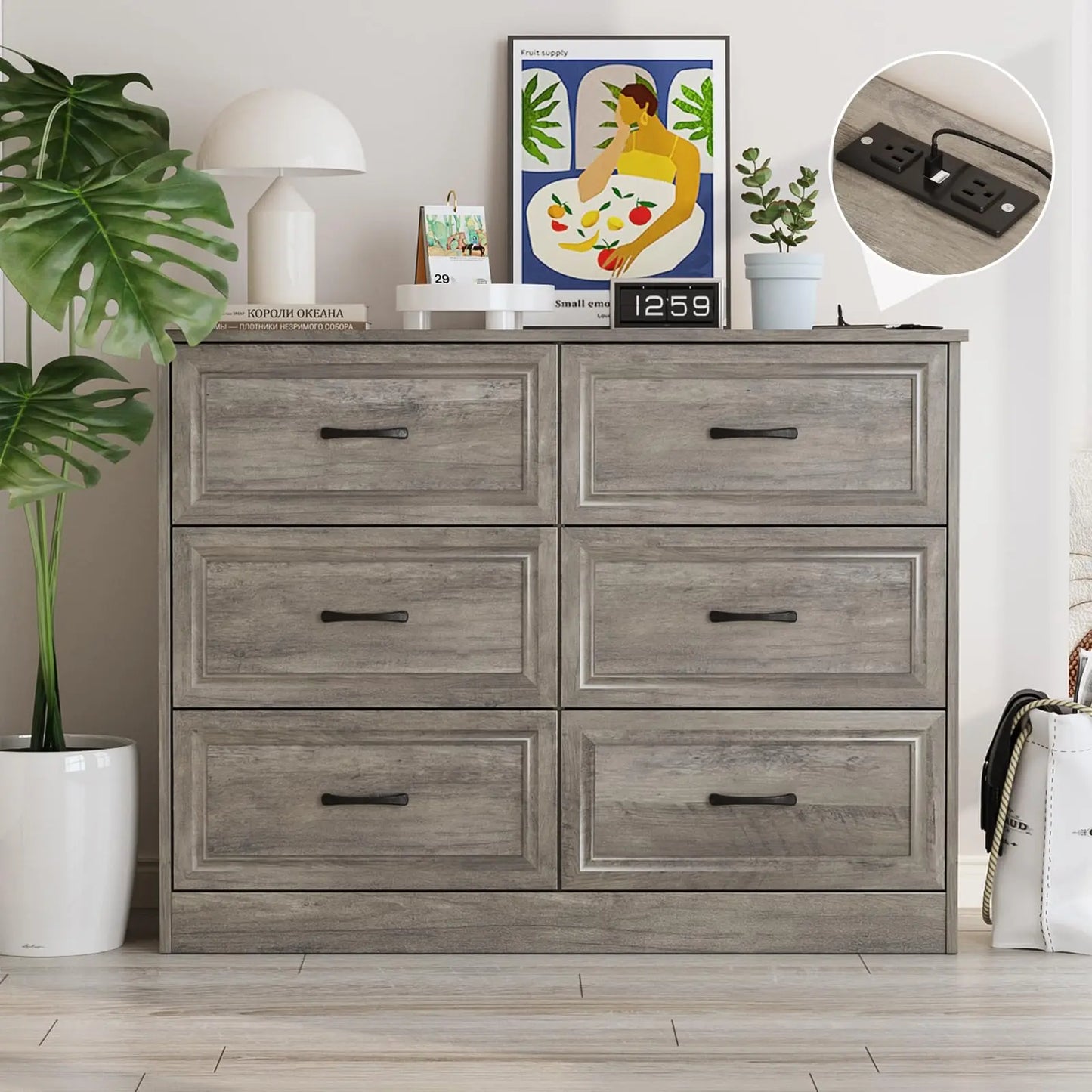 6 Drawer Dresser for Bedroom with Power Strip