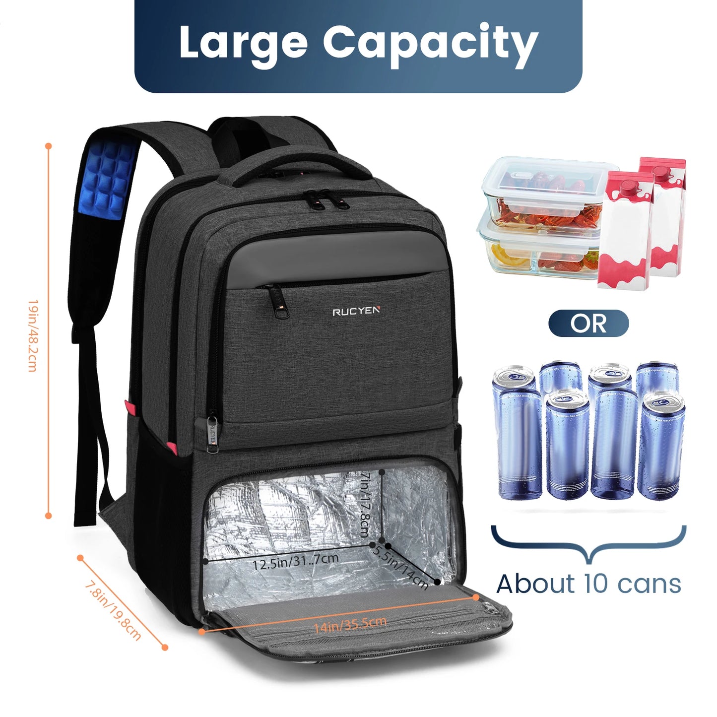 Insulated Backpack Lunch Bag Food Box Durable Waterproof  Leak Proof Cooler