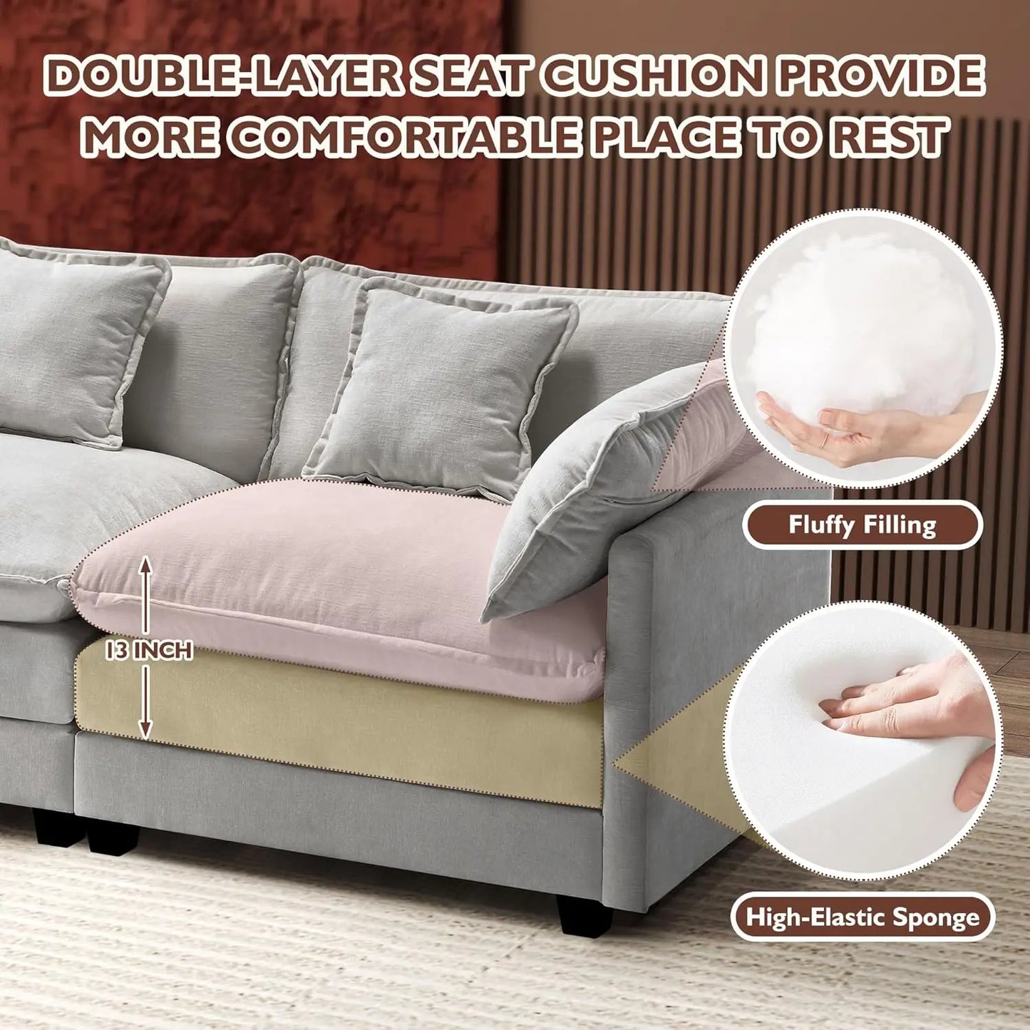 Modular Sectional Cloud Couch with 2 Ottoman