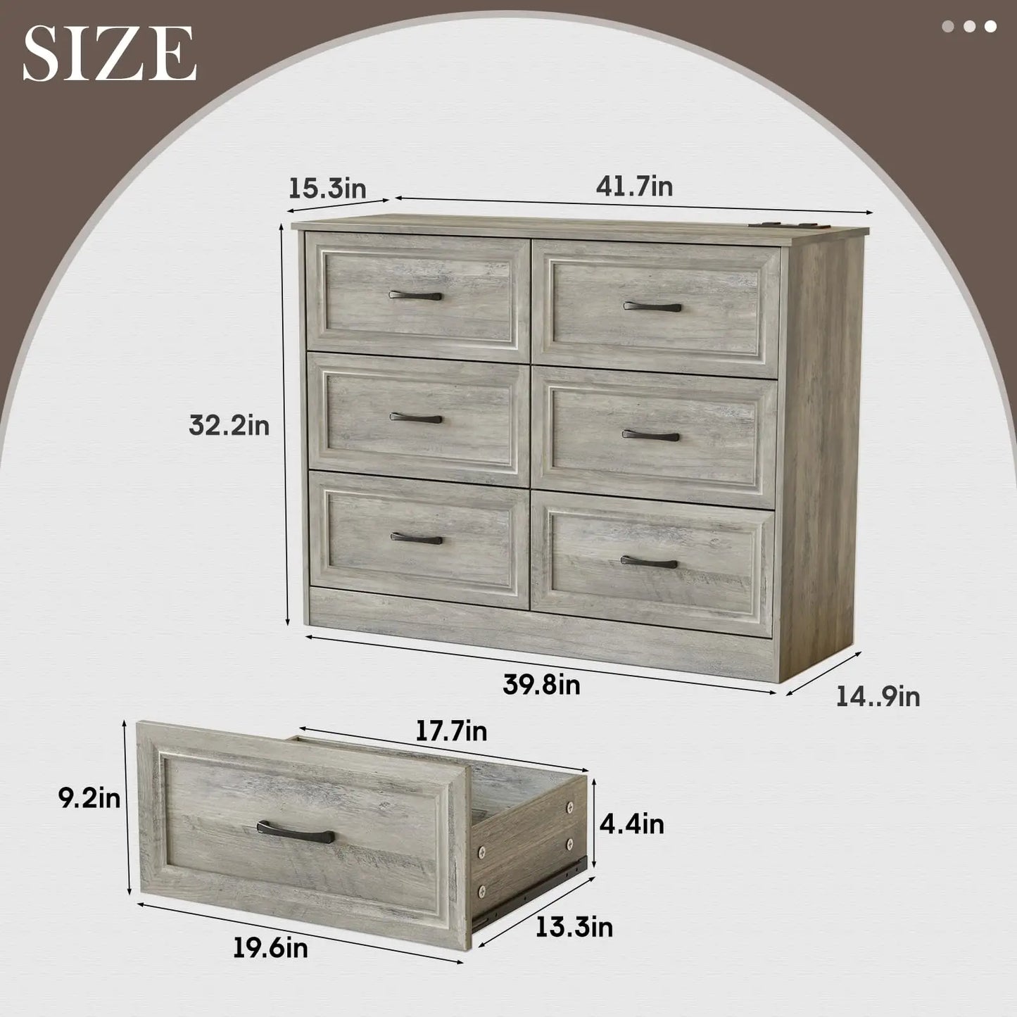 6 Drawer Dresser for Bedroom with Power Strip