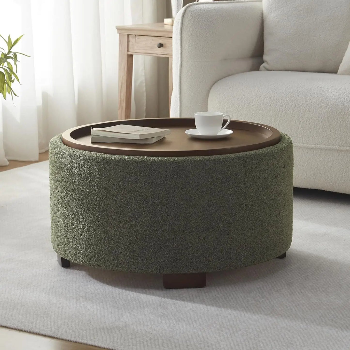 30 Inch Round Storage Ottoman Coffee Table
