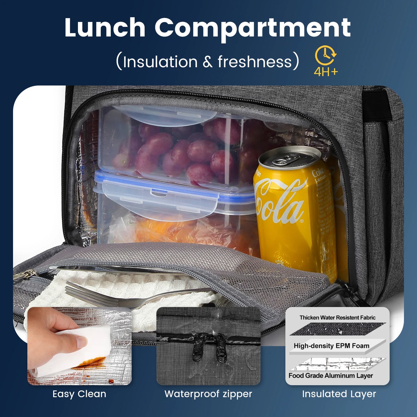 Insulated Backpack Lunch Bag Food Box Durable Waterproof  Leak Proof Cooler