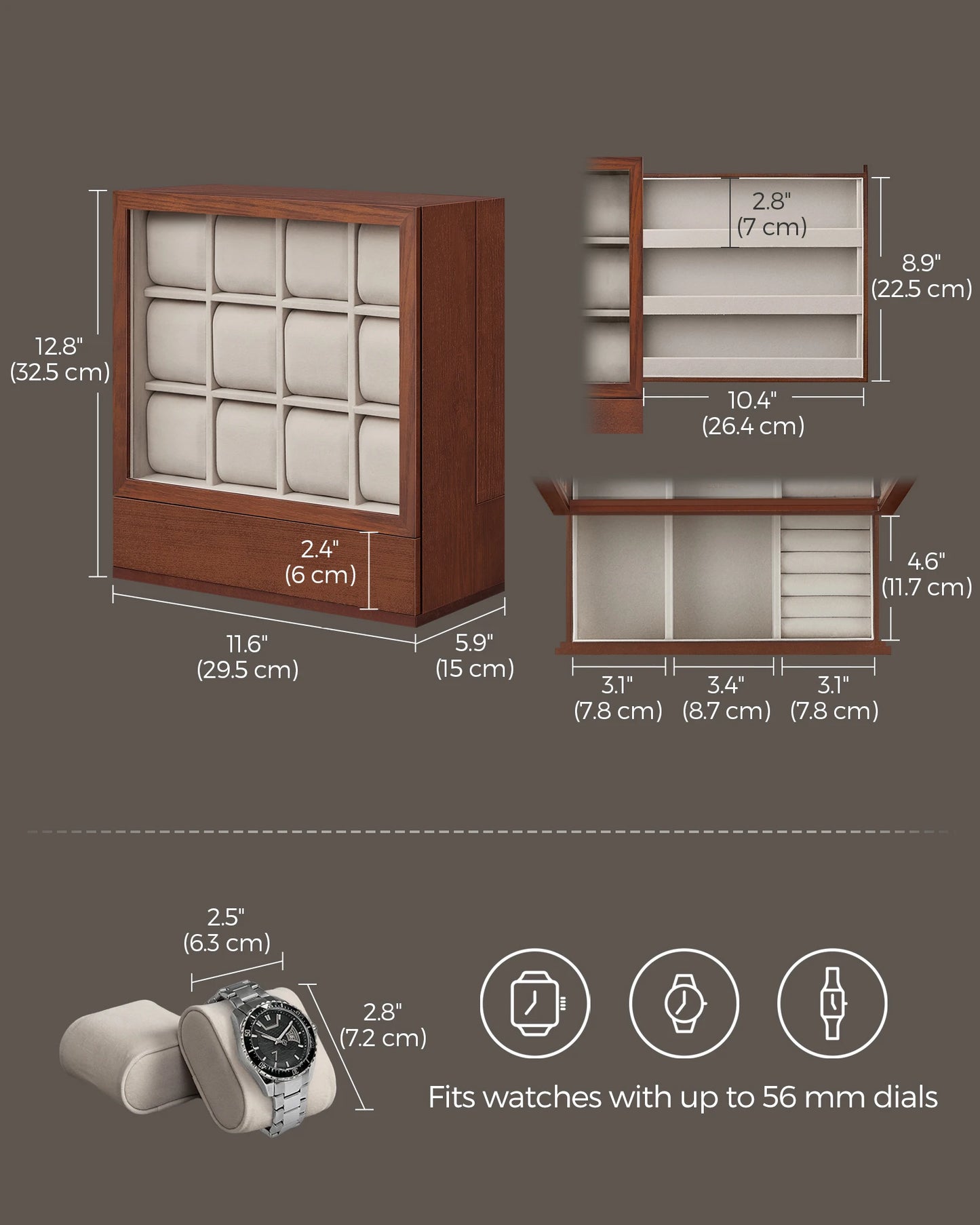 12-Slot Wooden Watch Box