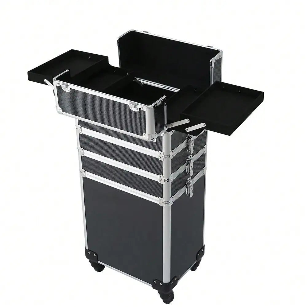 4 in 1 Pro Aluminum Rolling Makeup Case Salon Cosmetic Organizer Trolley US