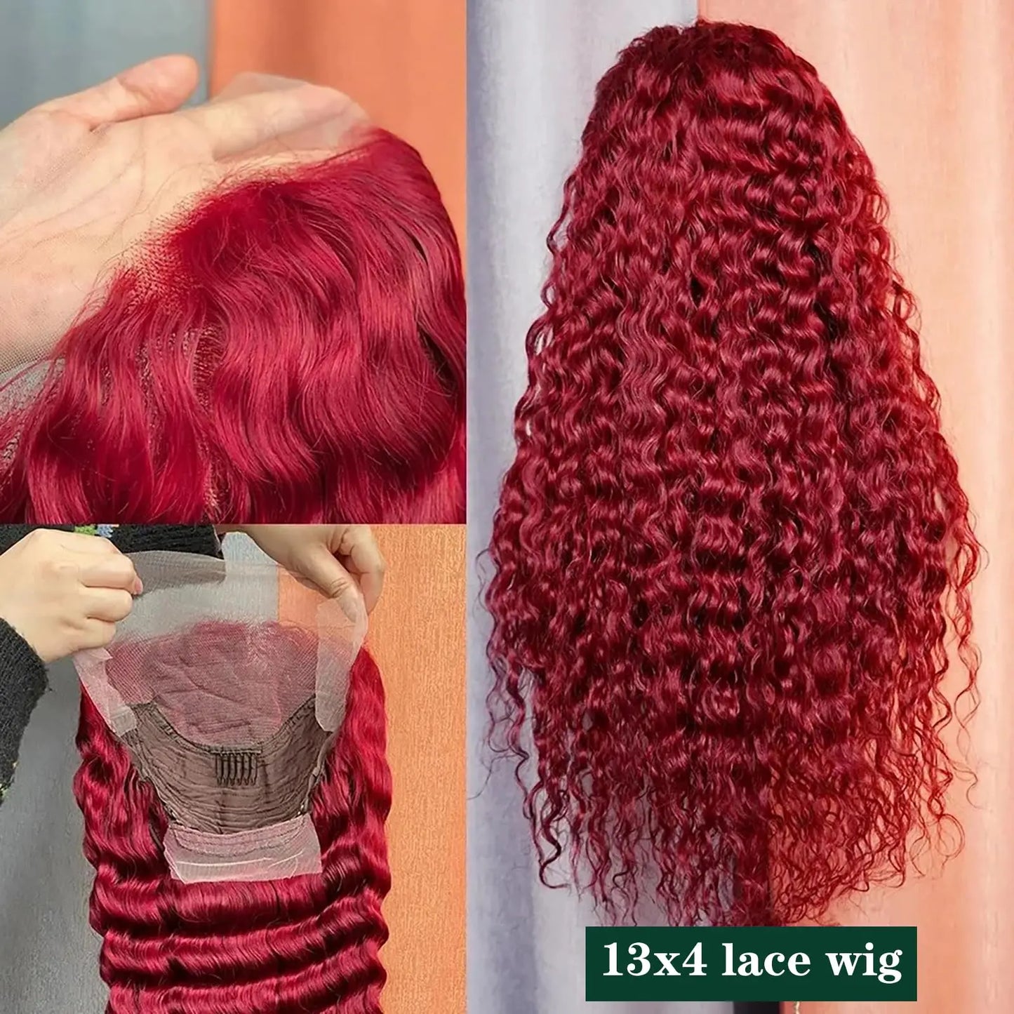 Burgundy Lace Front Wigs Human Hair 30 Inch Deep Wave