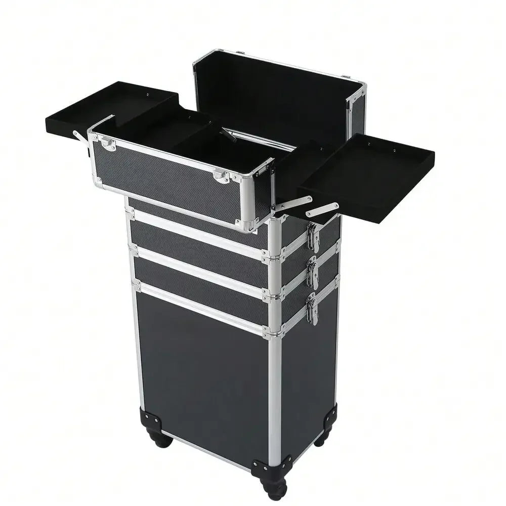 4 in 1 Pro Aluminum Rolling Makeup Case Salon Cosmetic Organizer Trolley US
