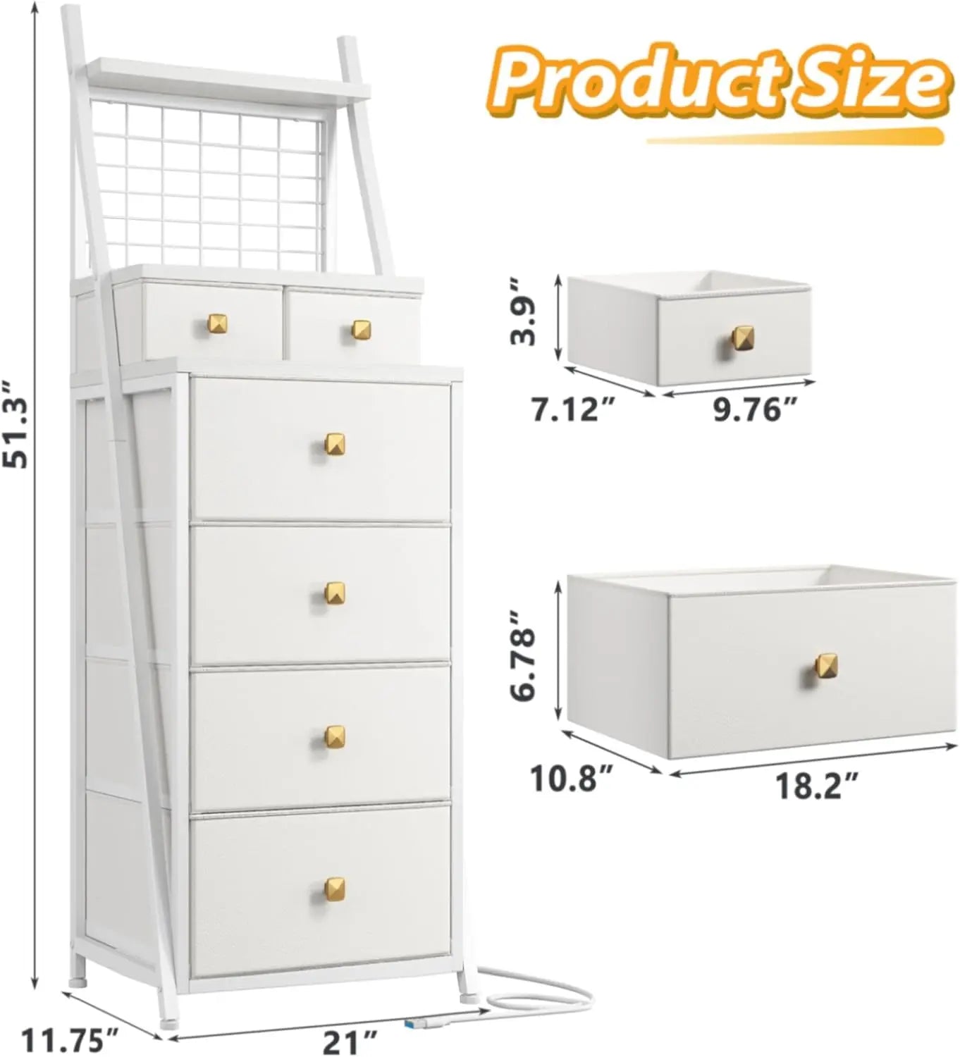 Vertical Dresser for Bedroom with LED
