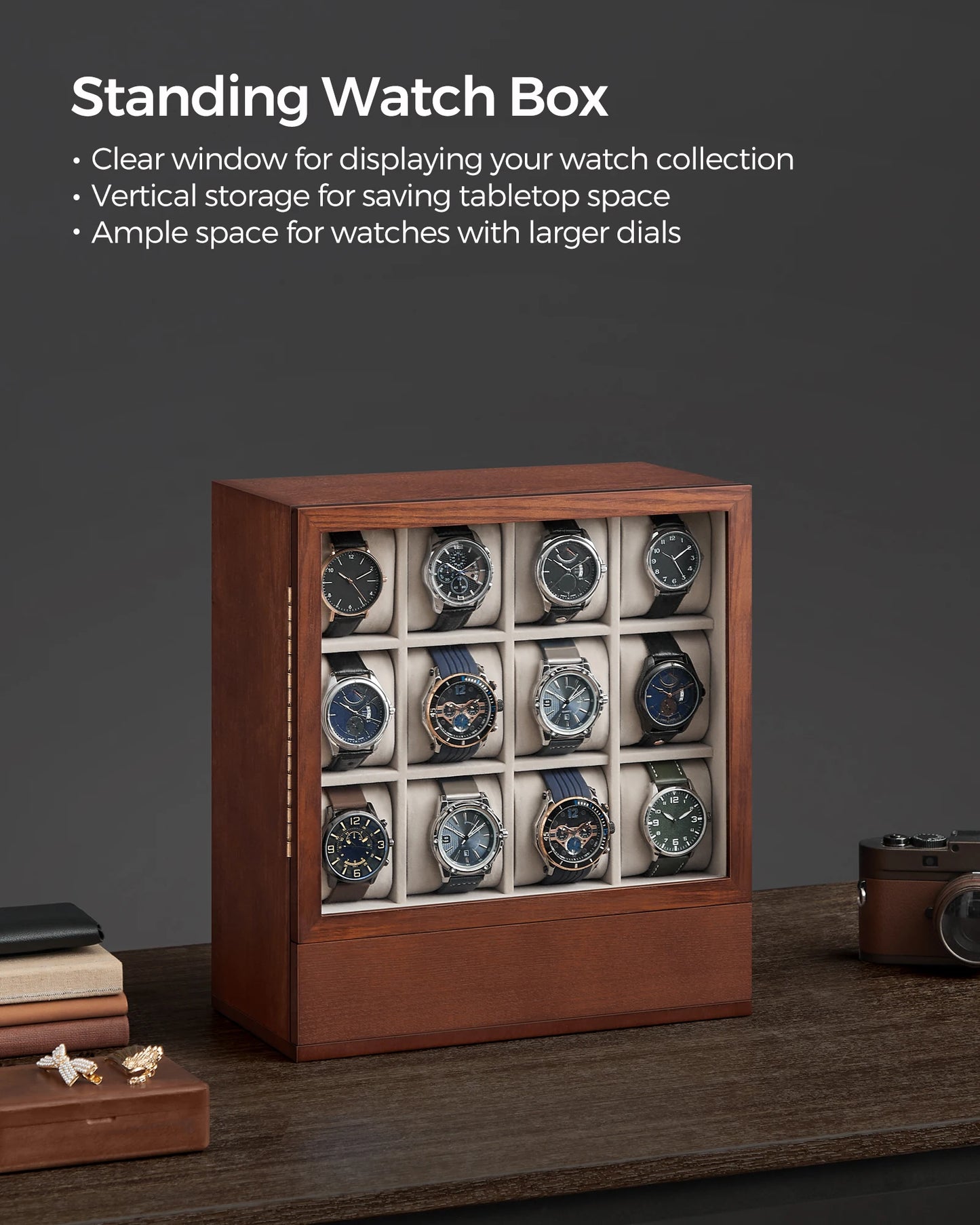 12-Slot Wooden Watch Box